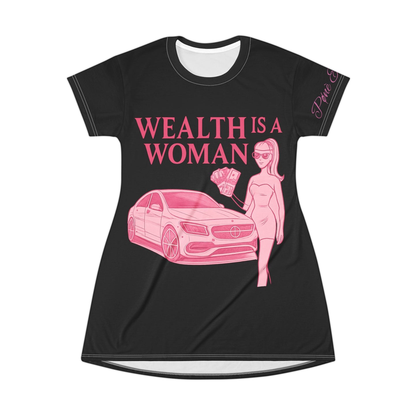 Wealthy Woman T-Shirt Dress, Stylish Casual Dress, Statement Dress for Women, Gift for Her, Fashionable Everyday Wear